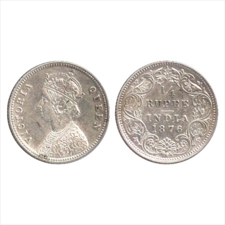 Victoria Queen, Silver ¼ Rupee, 1876, Calcutta Mint, A/I/no mm, (PR 381). Almost UNC, Scar
