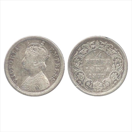 Victoria Empress, Silver ¼ Rupee, 1877, Bombay Mint, A/I/dot, (PR 408). About Very Fine, R