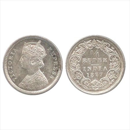 Victoria Empress, Silver ¼ Rupee, 1877, Bombay Mint, B/I/dot, (PR 409). Extremely Fine, Ve