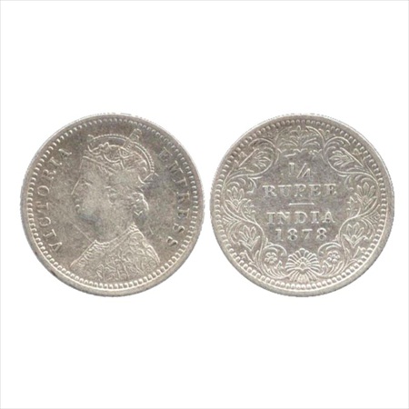 Victoria Empress, Silver ¼ Rupee, 1878, Calcutta Mint, C/II/no mm, (PR 383). About Very Fi