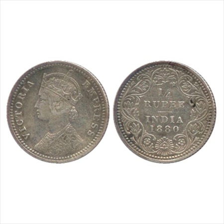 Victoria Empress, Silver ¼ Rupee, 1880, Calcutta Mint, C/II/'C' incused, (PR 385). Very Fi