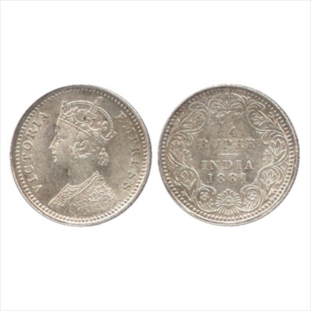 Victoria Empress, Silver ¼ Rupee, 1881, Calcutta Mint, C/II/'C' incused, (PR 386). Almost 