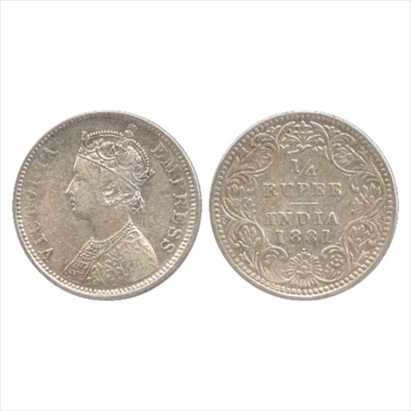 Victoria Empress, Silver ¼ Rupee, 1881, Bombay Mint, A/II/dot, (PR 410). Very Fine+, Very 