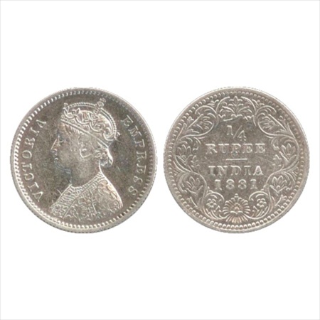 Victoria Empress, Silver ¼ Rupee, 1881, Bombay Mint, B/II/dot, (PR 411). Very Fine+, Very 