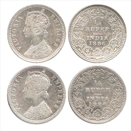 Victoria Empress, Silver ¼ Rupee (2), 1886, Calcutta Mint, C/II/'C' incused, (PR 391), Bom