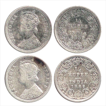 Victoria Empress, Silver ¼ Rupee (2), 1889, Calcutta Mint, C/II/'C' incused, (PR 394), Bom