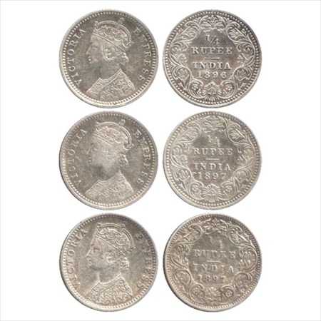 Victoria Empress, Silver ¼ Rupee (3), 1896, Calcutta Mint, C/II/'C' incused, (PR 400), 189