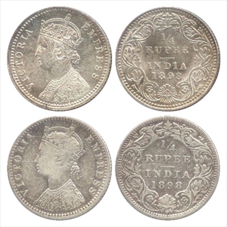 Victoria Empress, Silver ¼ Rupee (2), 1898, Calcutta Mint, C/II/'C' incused, (PR 402), Bom