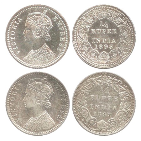 Victoria Empress, Silver ¼ Rupee (2), 1893, Calcutta Mint, C/II/'C' incused, (PR 398), Bom