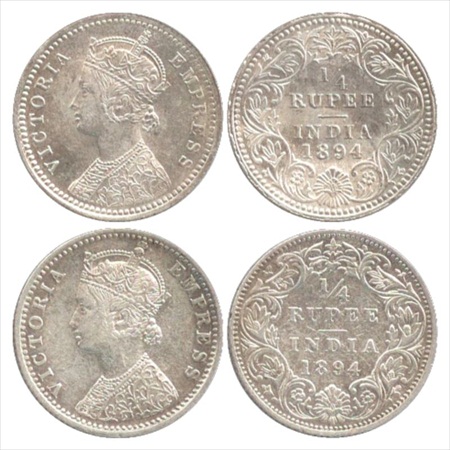 Victoria Empress, Silver ¼ Rupee (2), 1886, Calcutta Mint, C/II/'C' incused, (PR 399), Bom
