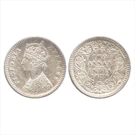 Victoria Empress, Silver 2 Annas, 1878, Calcutta Mint, B/II/no mm, (PR 493). Extremely Fin