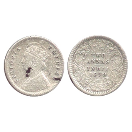 Victoria Empress, Silver 2 Annas, 1879, Calcutta Mint, B/II/'C' incused, (PR 494). About V