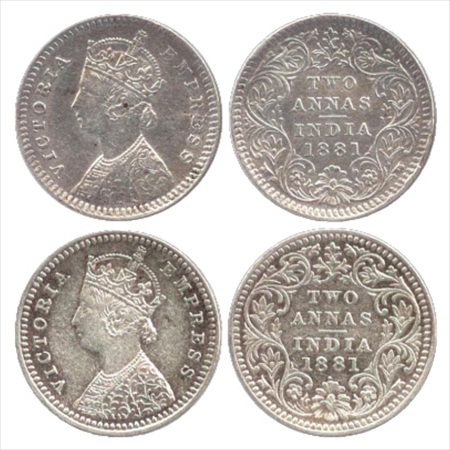 Victoria Empress, Silver 2 Annas (2), 1881, Calcutta Mint, B/II/'C' incused, (PR 496), Bom