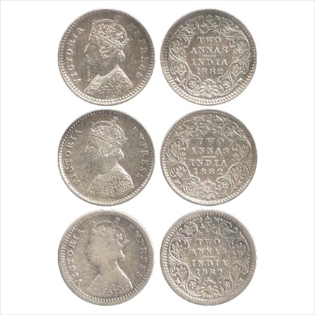 Victoria Empress, Silver 2 Annas (3), 1882, Calcutta Mint, B/II/'C' incused, (PR 497), Bom