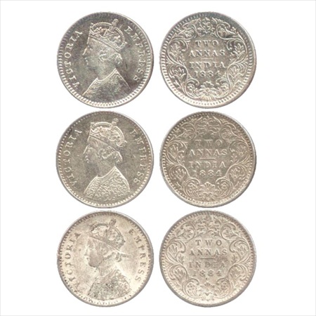 Victoria Empress, Silver 2 Annas (3), 1884, Calcutta Mint, B/II/'C' incused, (PR 499), Bom