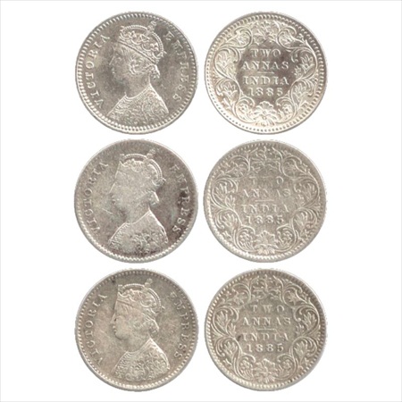 Victoria Empress, Silver 2 Annas (3), 1885, Calcutta Mint, B/II/'C' incused, (PR 500), Bom