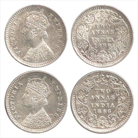 Victoria Empress, Silver 2 Annas (2), 1886, Calcutta Mint, B/II/'C' incused, (PR 501), Bom