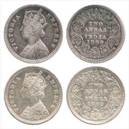 Victoria Empress, Silver 2 Annas (2), 1889, Calcutta Mint, B/II/'C' incused, (PR 504), Bom