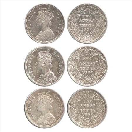 Victoria Empress, Silver 2 Annas (3), 1890, Calcutta Mint, B/II/'C' incused, (PR 505), Bom