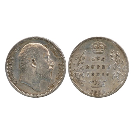 Edward VII, Silver Rupee, 1903, Calcutta Mint, URDU ERROR, 3 diamonds instead of 5 diamond