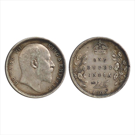 Edward VII, Silver Rupee, 1903, Calcutta Mint, URDU ERROR, 4 diamonds instead of 5 diamond