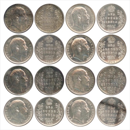 Edward VII, Silver Rupee (8), 1903 to 1907, Calcutta Mint and 1908 to 1910, Bombay Mint, (