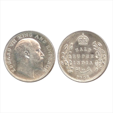 Edward VII, Silver ½ Rupee, 1905, Calcutta Mint, no mm, (PR 309). UNC, Extremely Rare.