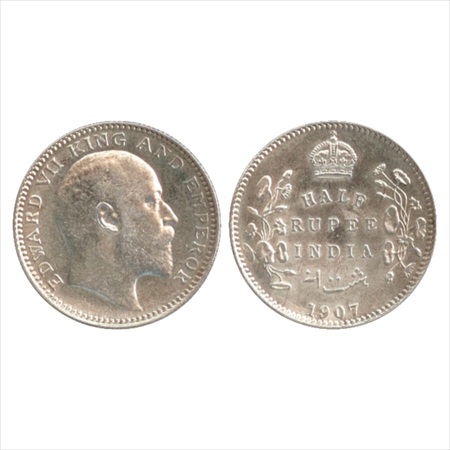 Edward VII, Silver ½ Rupee, 1907, Calcutta Mint, no mm, (PR 311). UNC, Very Rare.