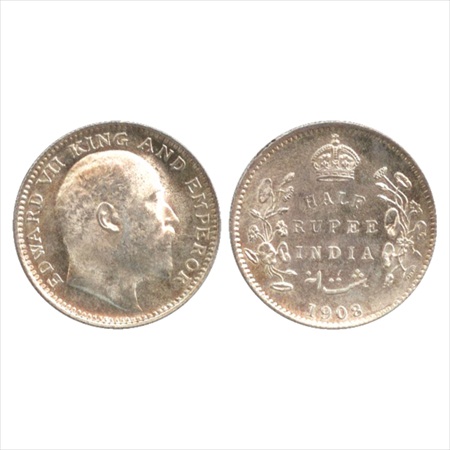 Edward VII, Silver ½ Rupee, 1908, Calcutta Mint, no mm, (PR 312). UNC, Very Rare.