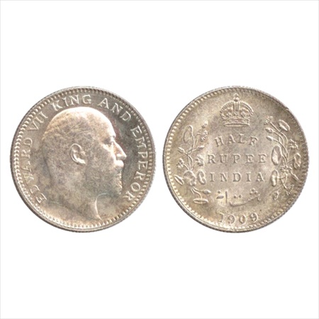 Edward VII, Silver ½ Rupee, 1909, Calcutta Mint, no mm, (PR 313). UNC, Very Rare.