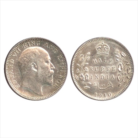 Edward VII, Silver ½ Rupee, 1910, Calcutta Mint, no mm, (PR 314). UNC, Very Rare.