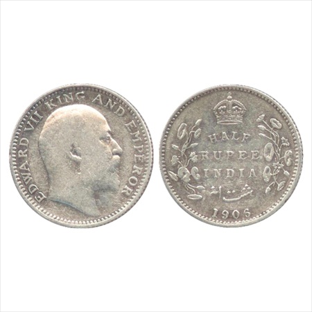 Edward VII, Silver ½ Rupee, 1906, Bombay Mint, 'B' incused, no dot, (PR 316). About Very F