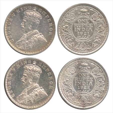 George V, Silver Rupee (2), 1921 and 1922, Bombay Mint, (PR 227 & 228). (2 Coins) Extremel
