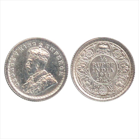 George V, Silver ¼ Rupee, 1911, Calcutta Mint, no dot, pig type, (PR 440). Extremely Fine+