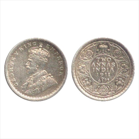 George V, Silver 2 Annas, 1911, Calcutta Mint, no dot, pig type, (PR 564). Very Fine+, Ver