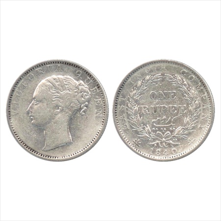 Victoria Queen, Continuous Legend, Silver Rupee, 1840, Madras Mint, 'S' incused, English h