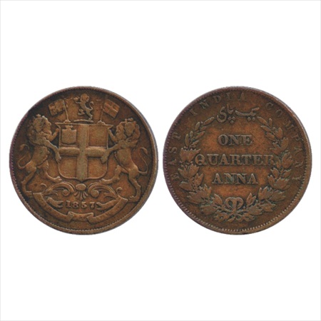 East India Company, Uniform Coinage, Copper ¼ Anna, 1857, Birmingham Mint, wreath tips – s