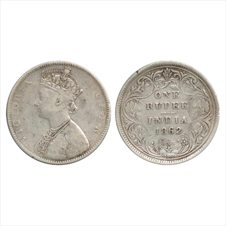 Victoria Queen, Silver Rupee, 1862, Bombay Mint, 5 panels type, (PR 59). About Very Fine, 