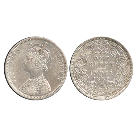 Victoria Queen, Silver Rupee, 1862, Bombay Mint, A/I/1/1, with crescent, (PR 98). Very Fin