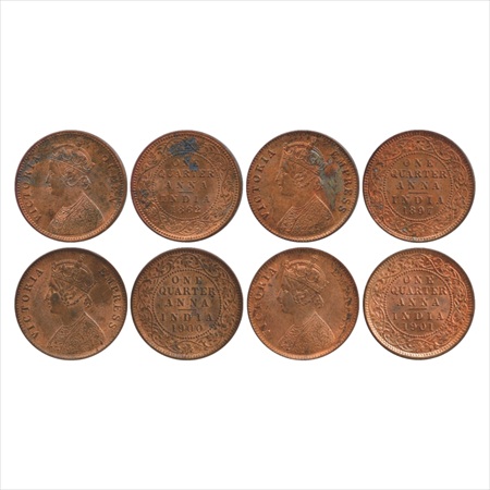 Victoria Queen / Empress, Copper ¼ Anna (4), 1862, Calcutta Mint, A/I, (PR 601), 1897, 190