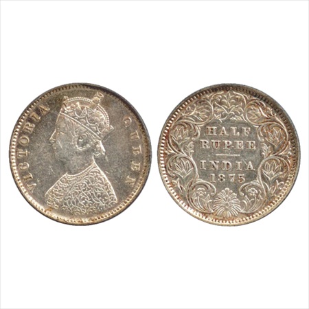 Victoria Queen, Silver ½ Rupee, 1875, Calcutta Mint, A/I/no mm, (PR 260). About Extremely 