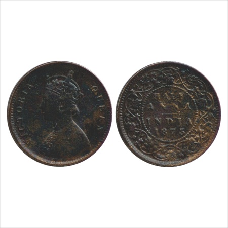 Victoria Queen, Copper ½ Anna, 1875, Calcutta Mint, bust 'B', (PR 583). Fine+, Very Rare.