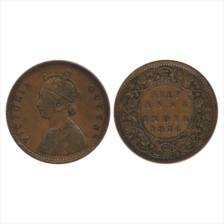 Victoria Queen, Copper ½ Anna, 1876, Calcutta Mint, bust 'B', (PR 584). About Extremely Fi