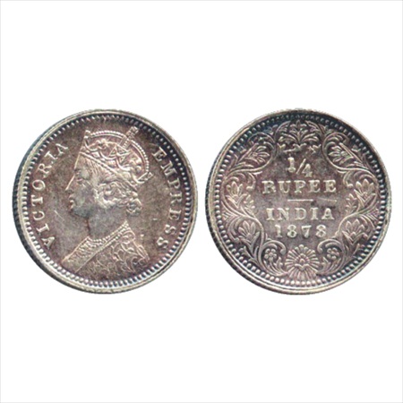 Victoria Empress, Silver ¼ Rupee, 1878, Calcutta Mint, C/II/no mm, (PR 383). About Extreme