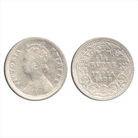 Victoria Empress, Silver ¼ Rupee, 1878, Calcutta Mint, C/II/no mm, (PR 383). About Very Fi
