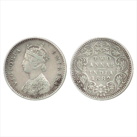 Victoria Empress, Silver 2 Annas, 1882, Bombay Mint, A/I/dot, (PR 525). Very Fine, Rare.