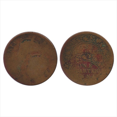 Victoria Empress, Copper ¼ Anna, ERROR. Obv: Victoria face struck twice, one below other. 