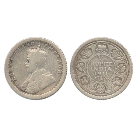 George V, Silver ¼ Rupee, 1911, Calcutta Mint, no dot, pig type, (PR 440). About Very Fine