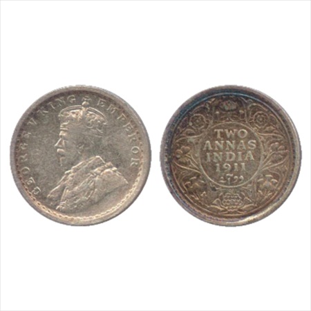 George V, Silver 2 Annas, 1911, Calcutta Mint, no dot, pig type, (PR 564). About Extremely