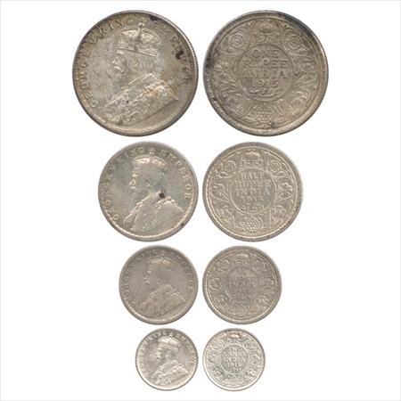 George V, Silver Rupee, ½ Rupee, ¼ Rupee and 2 Annas, 1915, (PR 221, 322, 444 & 574). (4 C